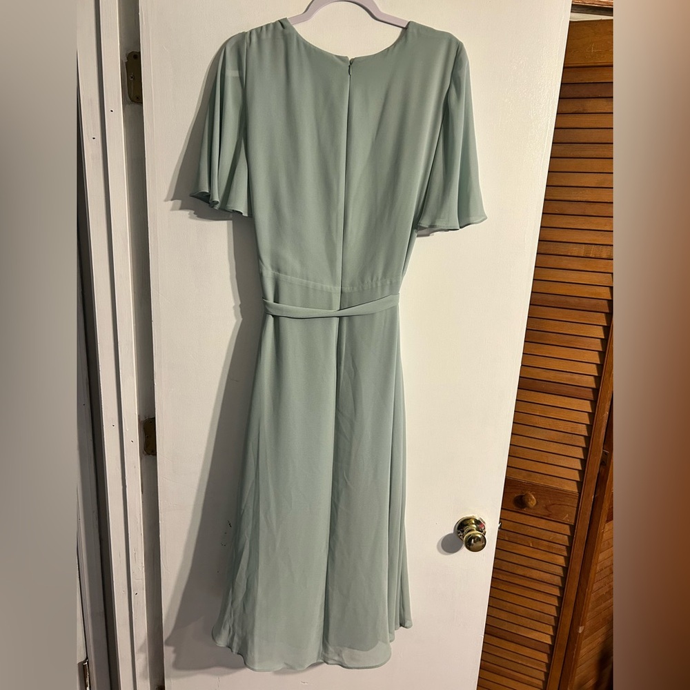 Ralph Lauren Belted Georgette Fit-and-flare Midi Dress Green Women's Size 14 - Picture 6 of 7